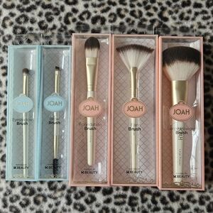 5 Total JOAH Makeup Brushes, NIP, (Powder, Fan, Foundation, Eyeshadow, and Brow)